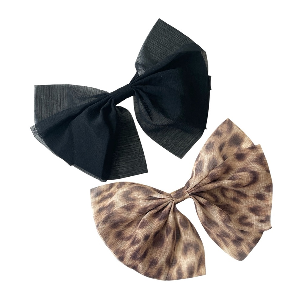 J.Crew Sheer Bow 2 Hair Barrette Leopard&Black One Size NWT